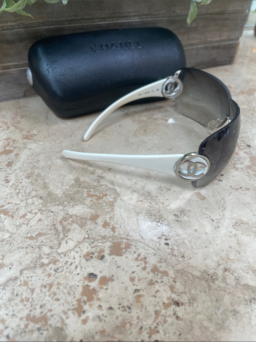 CHANEL White-Arm Shield Sunglasses with Gray Gradient Lens - Picture 2 of 7